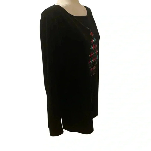 Bob Mackie Womens Vintage Velour Christmas Tree Rhinestone Top Size Large Black - Picture 3 of 6